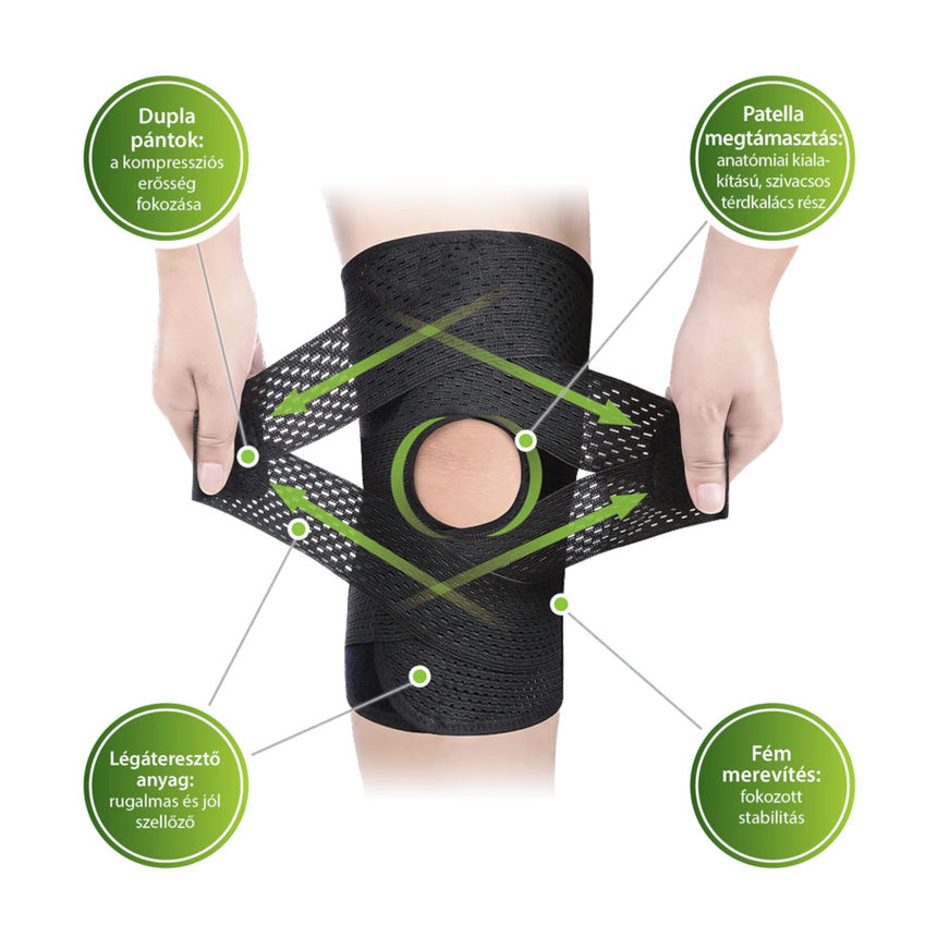 VivaFit Tépőzáras Térdrögzítő Keresztpántokkal és Fém Merevítéssel